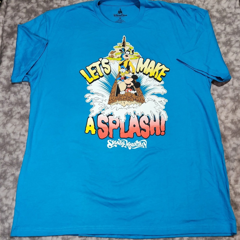 Disney Parks Splash Mountain Mickey‎ Donald Goofy Blue Graphic T-Shirt 2XL